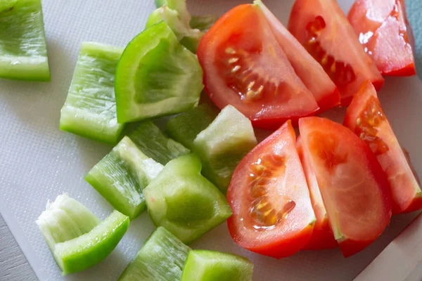 Pedaços Tomate Cru Pimenta Para Cozinhar — Fotografia de Stock