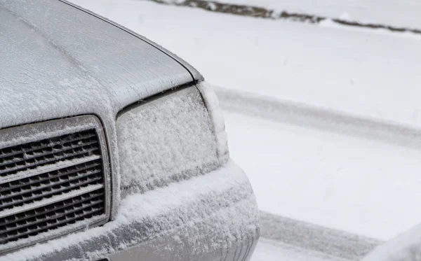 Сніг Фари Автомобіля Дорозі — стокове фото