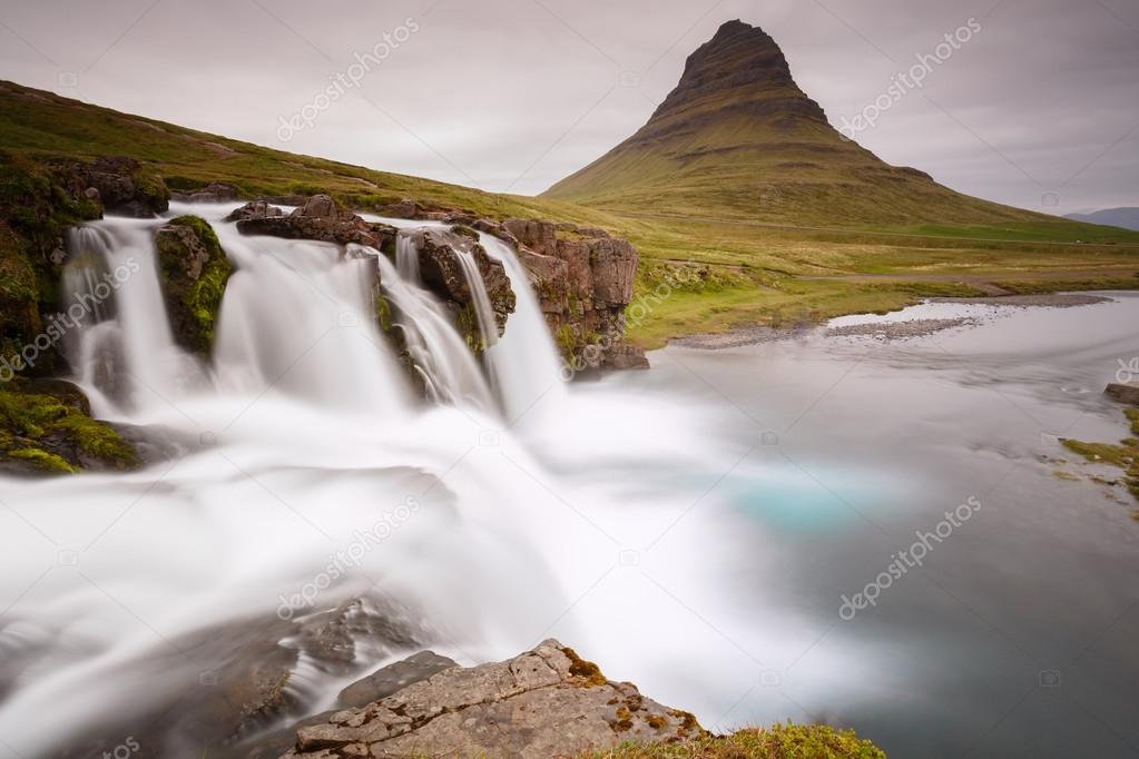 Amazing top of Kirkjufellsfoss waterfall