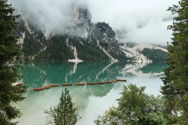Lago Braies Włochy Dolomity — Zdjęcie stockowe