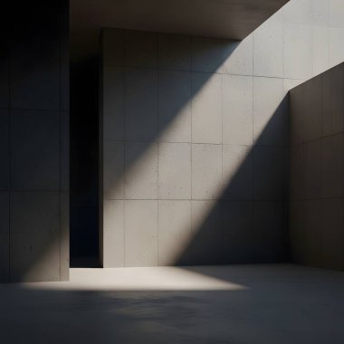 Doğal ışık beton duvarlara ve zemine gölge düşürüyor.