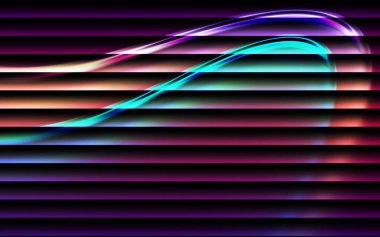 Canlı, soyut bir görüntü, parlak, renkli ışık yollarının koyu renkli, yatay çizgilerin kıvrımları ve ince renk eğimleri..