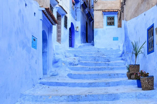 Vista Las Paredes Azules Del Barrio Medina Chefchaouen Marruecos Ciudad — Foto de Stock