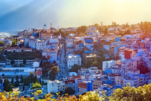 Aerial View Chefchaouen Morocco City Noted Its Buildings Shades Blue — Stock Photo, Image