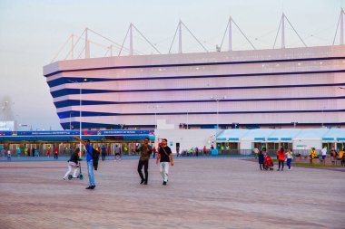 KALININGRAD, RUSSIA - 16 Haziran 2018: Rusya 'da oynanan 2018 FIFA Dünya Kupası karşılaşmaları için modern Kaliningrad futbol stadyumunun (ayrıca Arena Baltika olarak da bilinir) görünümü.