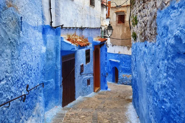 Veduta Delle Pareti Blu Del Quartiere Medina Chefchaouen Marocco Città — Foto Stock