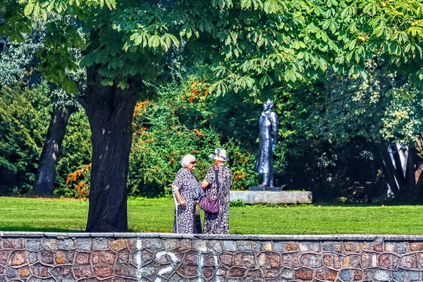 Kaliningrad Russia Agosto 2019 Donne Anziane Sconosciute Conversano Nel Parco — Foto Stock