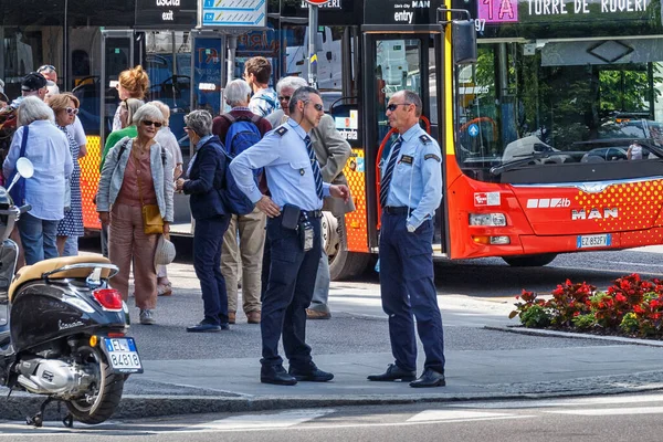 Bergamo Italy May 2019 Officers Security Guard Guardia Giurata Street — Stock Photo, Image