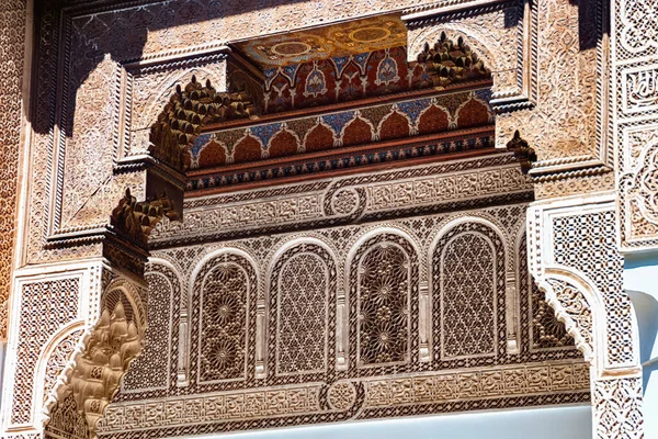 Marrakesh Morocco Června 2017 Zdobená Zeď Bahijském Paláci Palác Konce — Stock fotografie