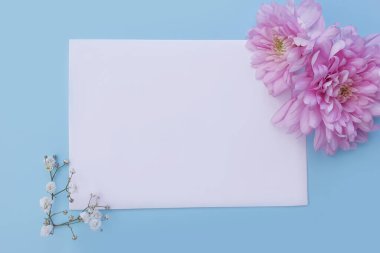 Zarf ve çiçek renkli bir arkaplanda