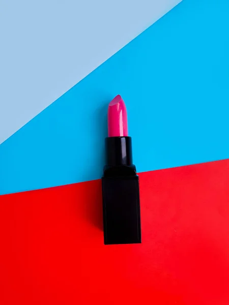 Lipstick Gekleurde Achtergrond Make Schoonheid Accessoire — Stockfoto