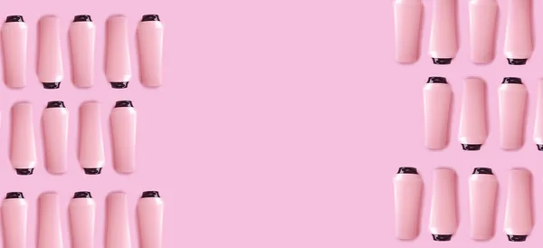 Пляшка Шампуню Бальзаму Кольоровому Рожевому Фоні — стокове фото