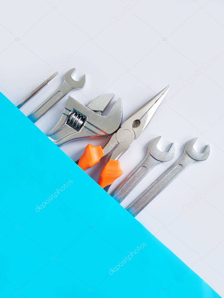 set of tools on a colored background