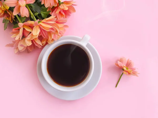 cup of coffee flower  on a colored background