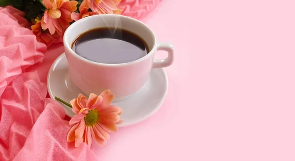 flower coffee cup on colored background