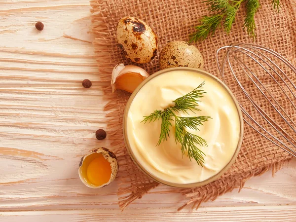 Homemade Mayonnaise Quail Eggs Wooden Background — Stock Photo, Image