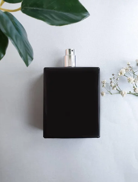 Bouteille Eau Toilette Noire Sur Fond Coloré — Photo