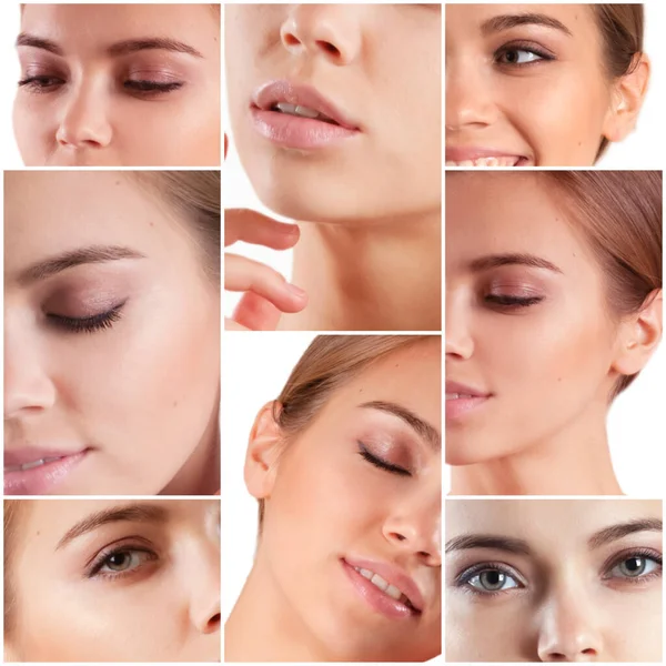 Güzel bir kadın yüzüne yakın kolaj yapıyor.