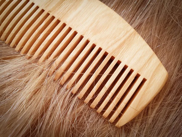 Wooden Comb Beautiful Hair Background — Stock Photo, Image
