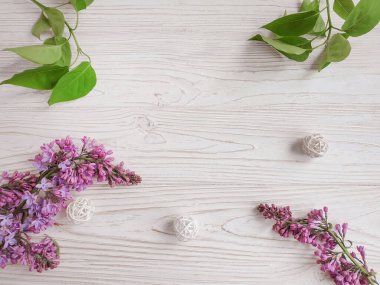 Ahşap arka planda leylak dalı