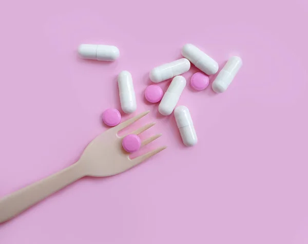 Fork Pills Colored Background — Stock Photo, Image