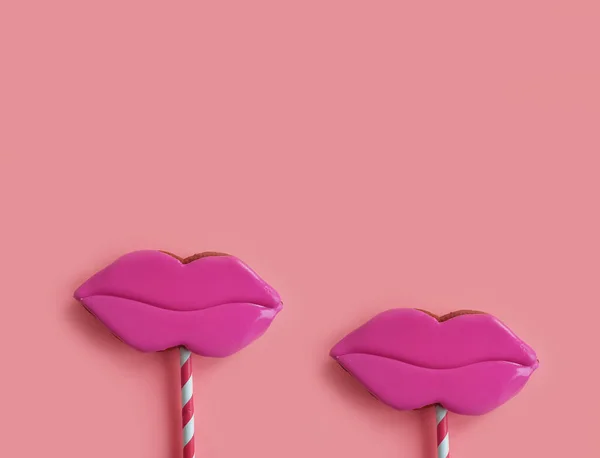 Galletas Labios Sobre Fondo Color Dulce —  Fotos de Stock