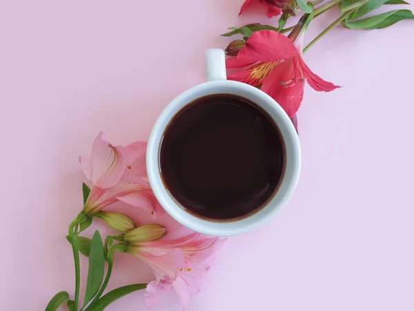 Чашка Кофе Цветок Цветном Фоне — стоковое фото