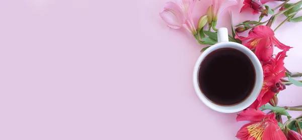 Чашка Кофе Цветок Цветном Фоне — стоковое фото