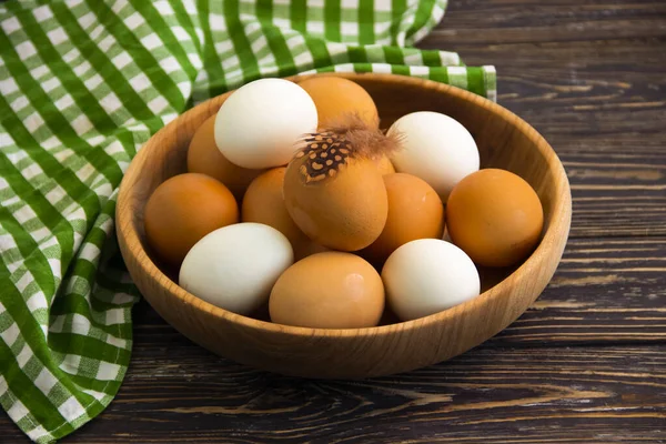 Raw Eggs Wooden Background — Stock Photo, Image