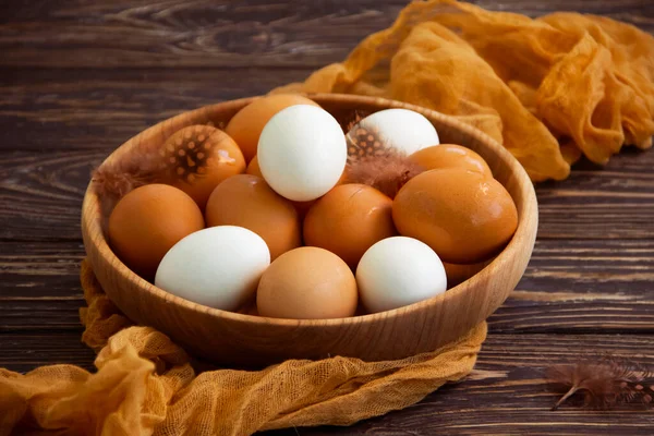 Raw Eggs Wooden Background — Stock Photo, Image