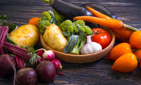 Legumes Frescos Fundo Madeira — Fotografia de Stock