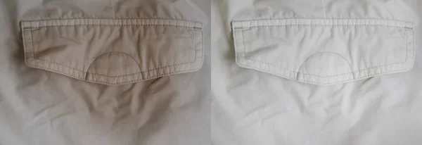 Weiße Kleider Flecken Vor Und Nach Der Hausfrau — Stockfoto