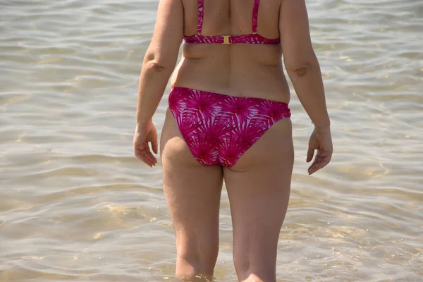 Gran Mujer Obesa Playa Turquía Agosto 2021 — Foto de Stock