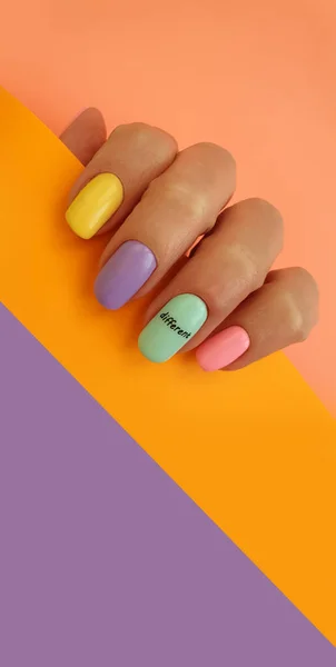 Female Hand Beautiful Manicure Colored Background — Stock Photo, Image