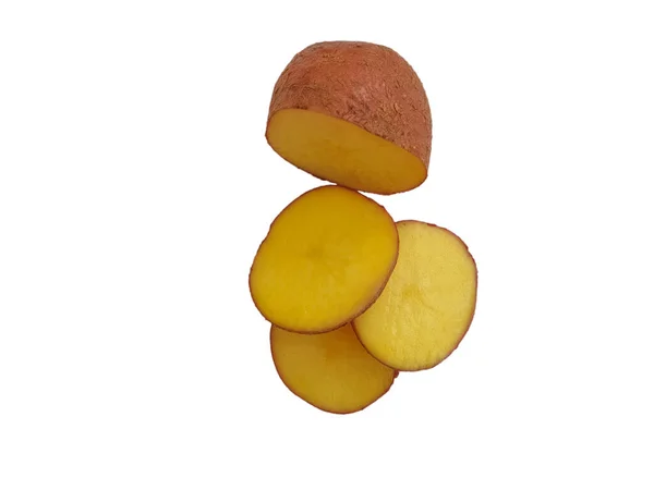 Obehandlad Potatis Skivad Isolerad Vit Bakgrund — Stockfoto