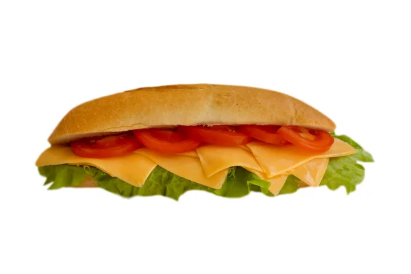 Сэндвич Сыром Помидор Изолирован Белом Фоне — стоковое фото