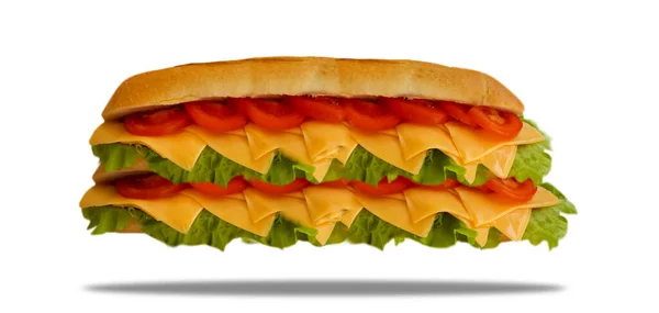 Бутерброд Сиром Помідор Ізольований Білому Тлі — стокове фото