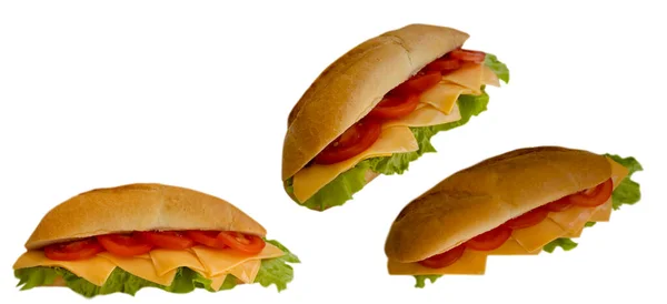 Sandwich Brânză Roșii Izolate Fundal Alb — Fotografie, imagine de stoc