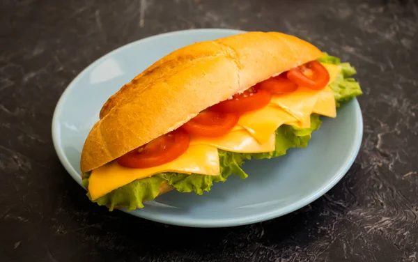 Sandwich Mit Käse Tomate Auf Betongrund — Stockfoto