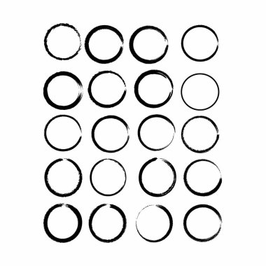 El Çizimi Çember Fırça Vuruşu Çerçeve Seti, Grunge Yuvarlak Kenar Vektör Şekilleri