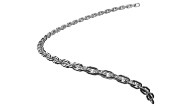 Parlak gümüş zincir uzayda zarifçe kıvrılır, güvenlik, güç veya moda görselleri için mükemmeldir, modern bir soyut tasarım elementi yaratır.