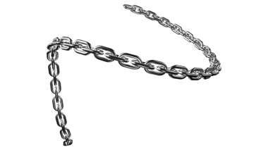 Güçlü metal zincir zinciri zarif bir şekilde eğriliyor, bağlantıyı, güvenliği ve hatta endüstriyel ama zarif görünümünü sembolize ediyor.