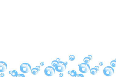 Sersemletici bir mavi sıvı küre dizisi. Derin siyah bir arkaplan boşluğuna doğru yavaşça yüzüyor.