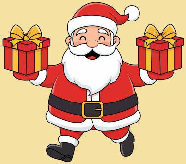 Sevimli Noel Baba Karakteri Hediye Kutuları Çizgi Film Biçimi