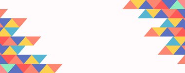 Renkli geometrik köşe şekilleri içeren soyut beyaz afiş dijital ve baskı tasarımı kullanımı için yeni ve modern bir düzen oluşturuyor.