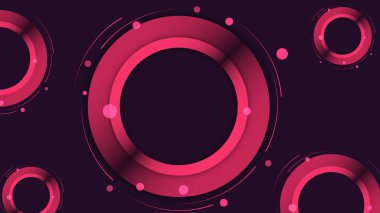Karanlık bir yüzeyde parlayan pembe dairesel halkaları olan fütürist soyut arka plan, teknoloji temaları, modern markalaşma ve yaratıcı dijital görseller için idealdir..