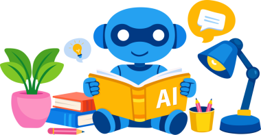 AI öğrenim asistanı kitaplar, eğitim platformları için ideal, e-öğrenme siteleri, eğitim uygulamaları, akademik pazarlama, teknoloji blogları ve eğitim sunumları.