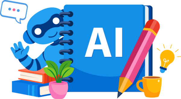 Not defteri ve araçları, eğitim uygulamaları, öğrenci platformları, üretkenlik araçları, öğrenim siteleri ve akademik pazarlama için ideal AI çalışma konsepti.