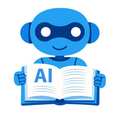 Akıllı öğrenme uygulamaları, EdTech web siteleri, çevrimiçi kurslar ve dijital sınıf pazarlama materyalleri için yapay zeka robot okuma simgesi mükemmel.