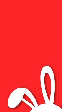 Güzel Paskalya tavşanı kulaklı, kalın kırmızı arka plan ve büyük fotokopi alanı. Paskalya satışları, pazarlama kampanyaları, sosyal medya promosyonları ve şenlikli reklam tasarımları için ideal.